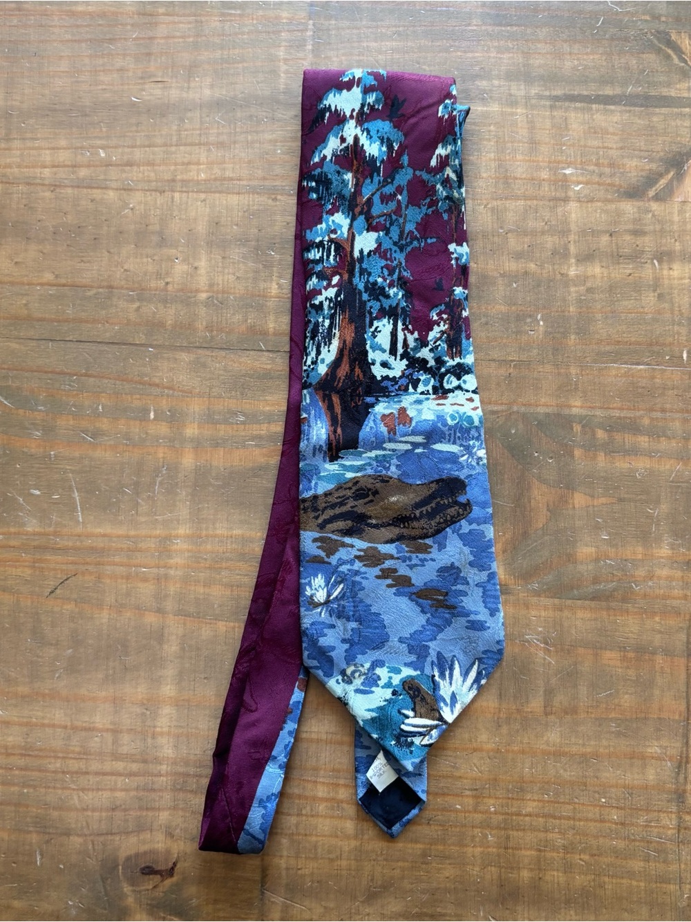 VTG 90s Endangered Species Alligator Necktie-100% Silk-Swamp/Bayou-Made In USA
